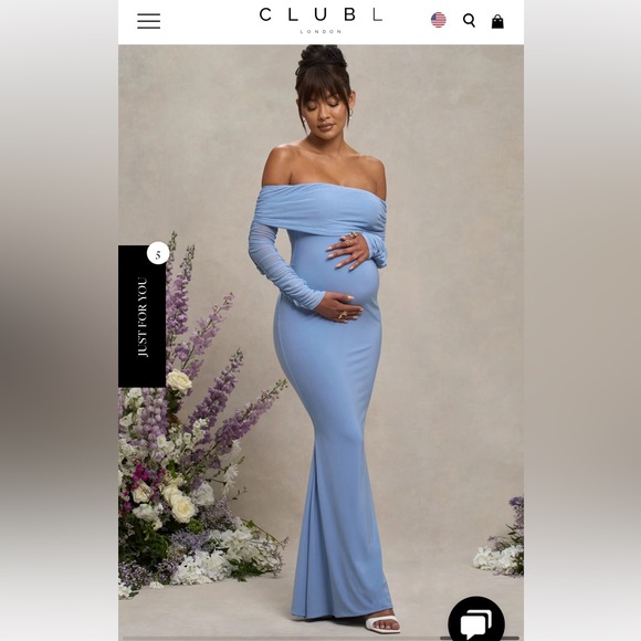 CLUB LONDON PRETTY PERFECT POWDER BLUE MATERNITY RUCHED MESH BARDOT MAXI DRESS - Picture 5 of 16